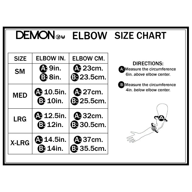 Demon Hyper X D3O Elbow Pads for Onewheel™ Size Chart