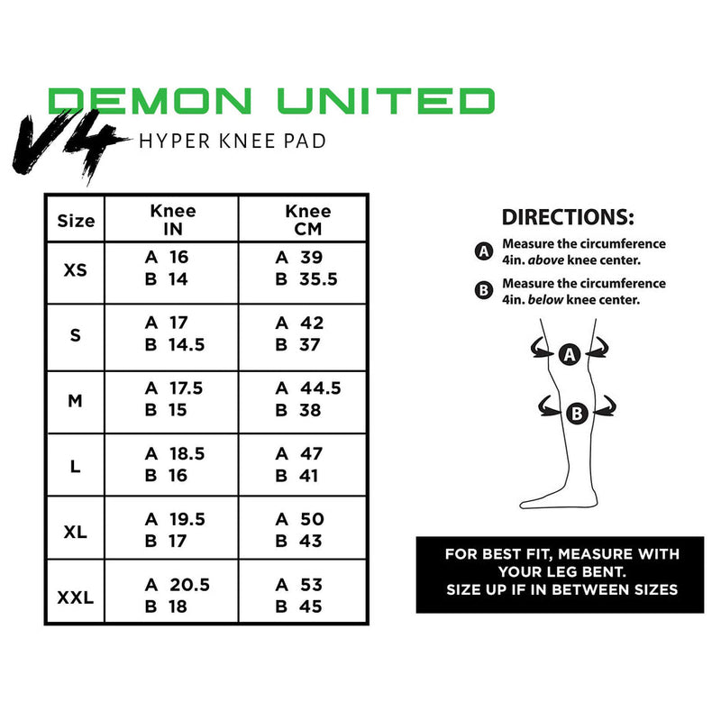 Demon Hyper X V4 D3O Knee Pads for Onewheel™ Size Chart