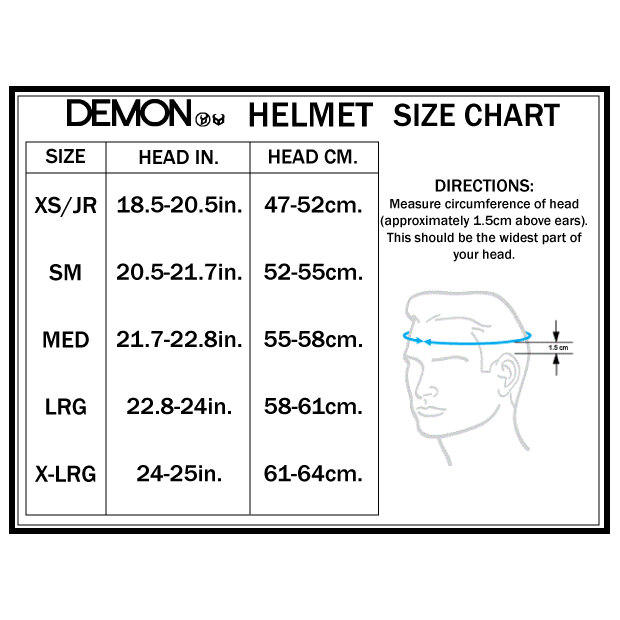 Demon Podium Helmet with MIPS for Onewheel™ Size Chart