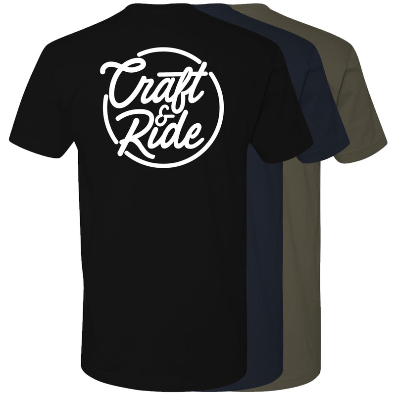 Craft&Ride Script T-Shirt in Black, Navy, and Olive